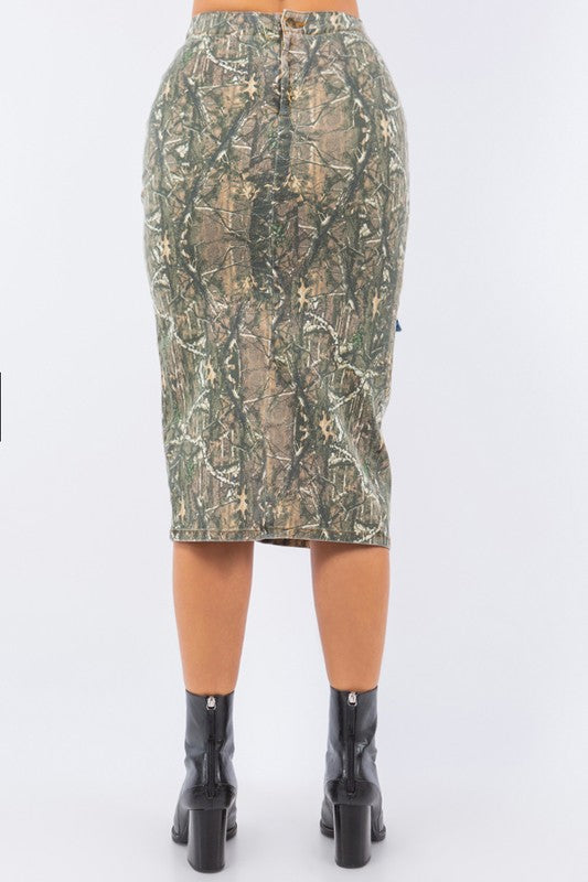 Cargo Skirt with contrast pockets in Woodland Camo - Pikemla