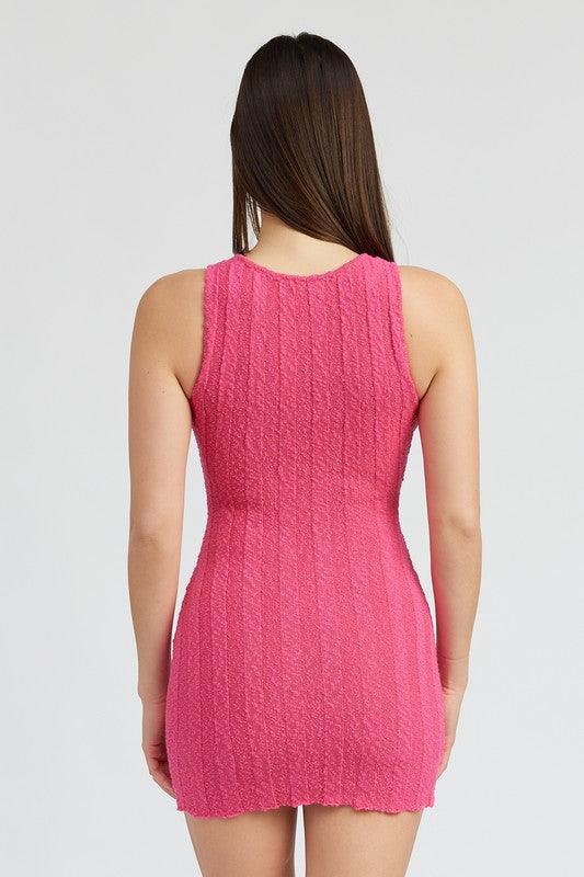 ROUND NECK FITTED MINI DRESS - Pikemla