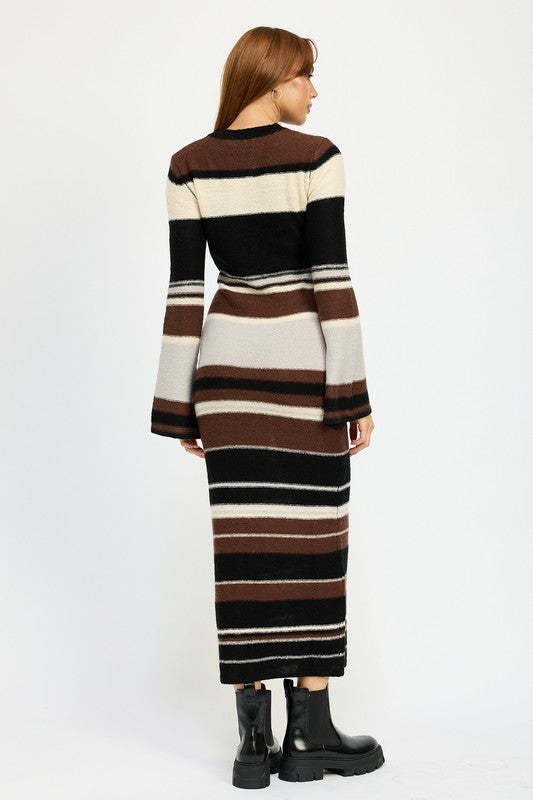 Striped Maxi Bodycon Dress - Pikemla