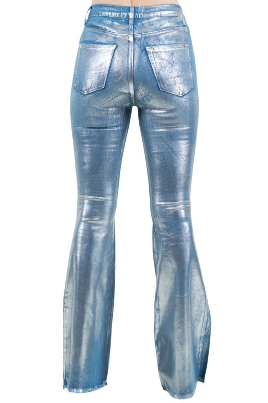 Metallic Bell Bottom Jean in Blue - Inseam 32\" - Pikemla