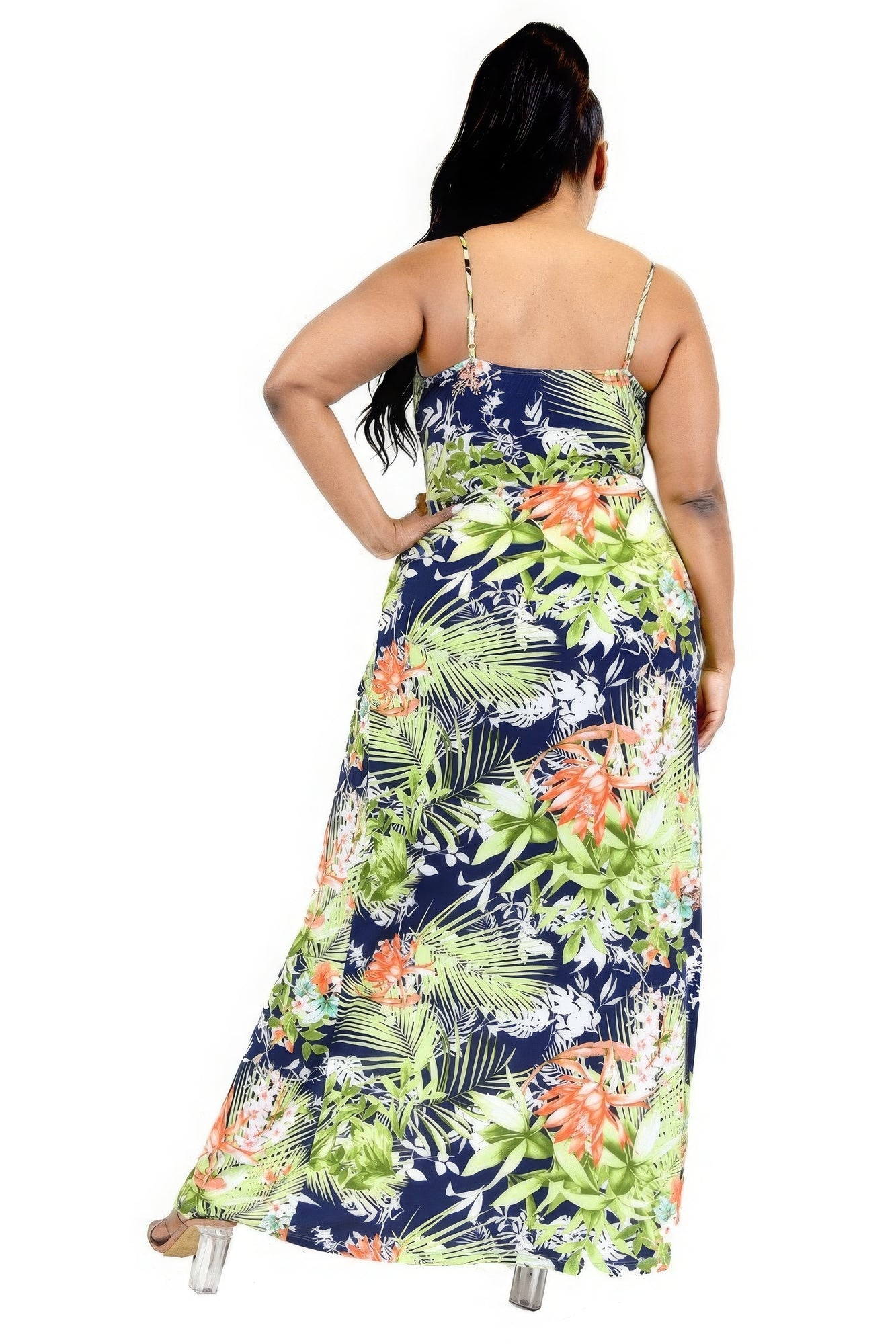 Plus Tropical Leaf Print Surplice Maxi Dress - Pikemla