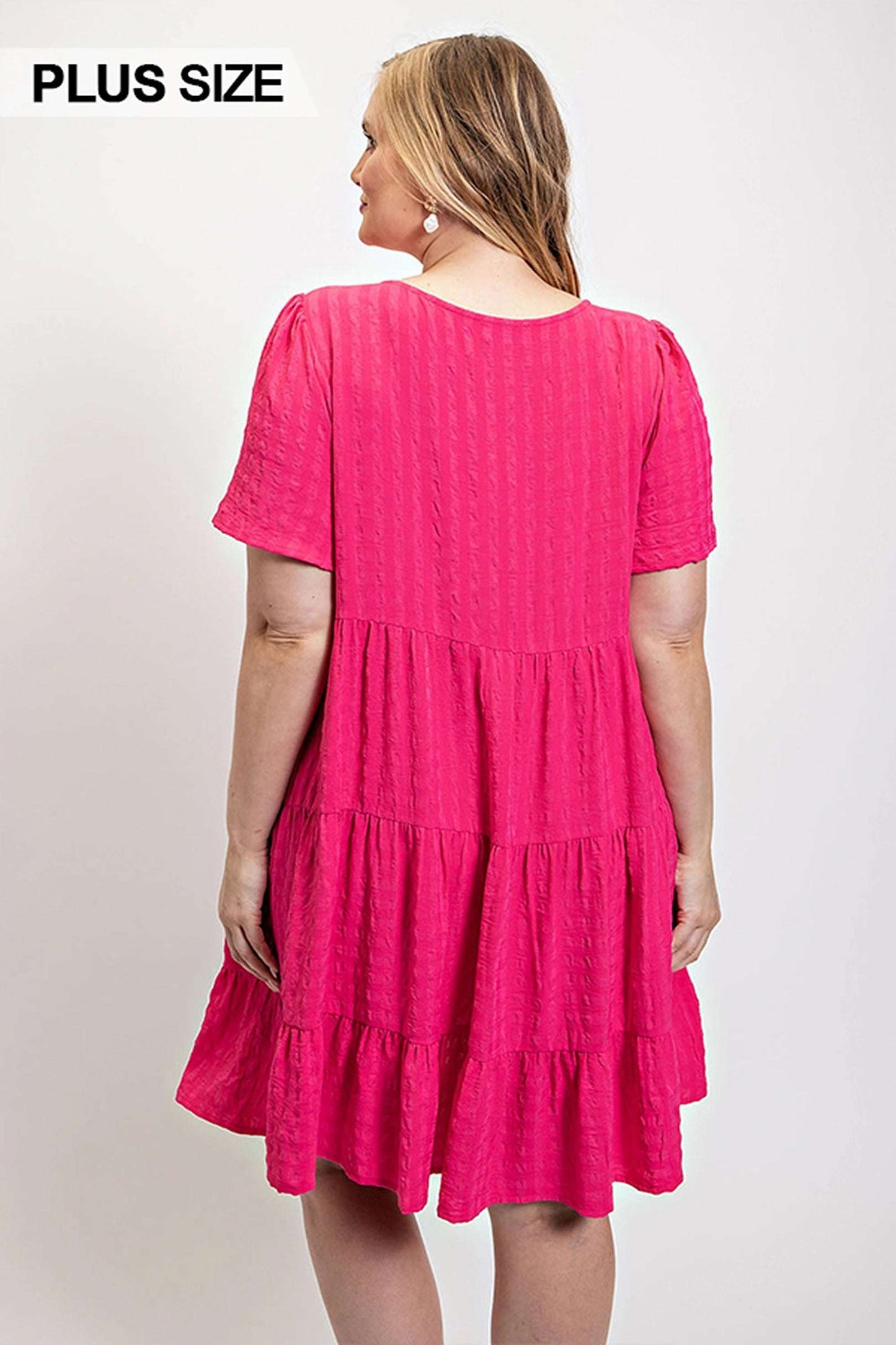 Textured woven tiered dress with tassel tie and pockets - Pikemla