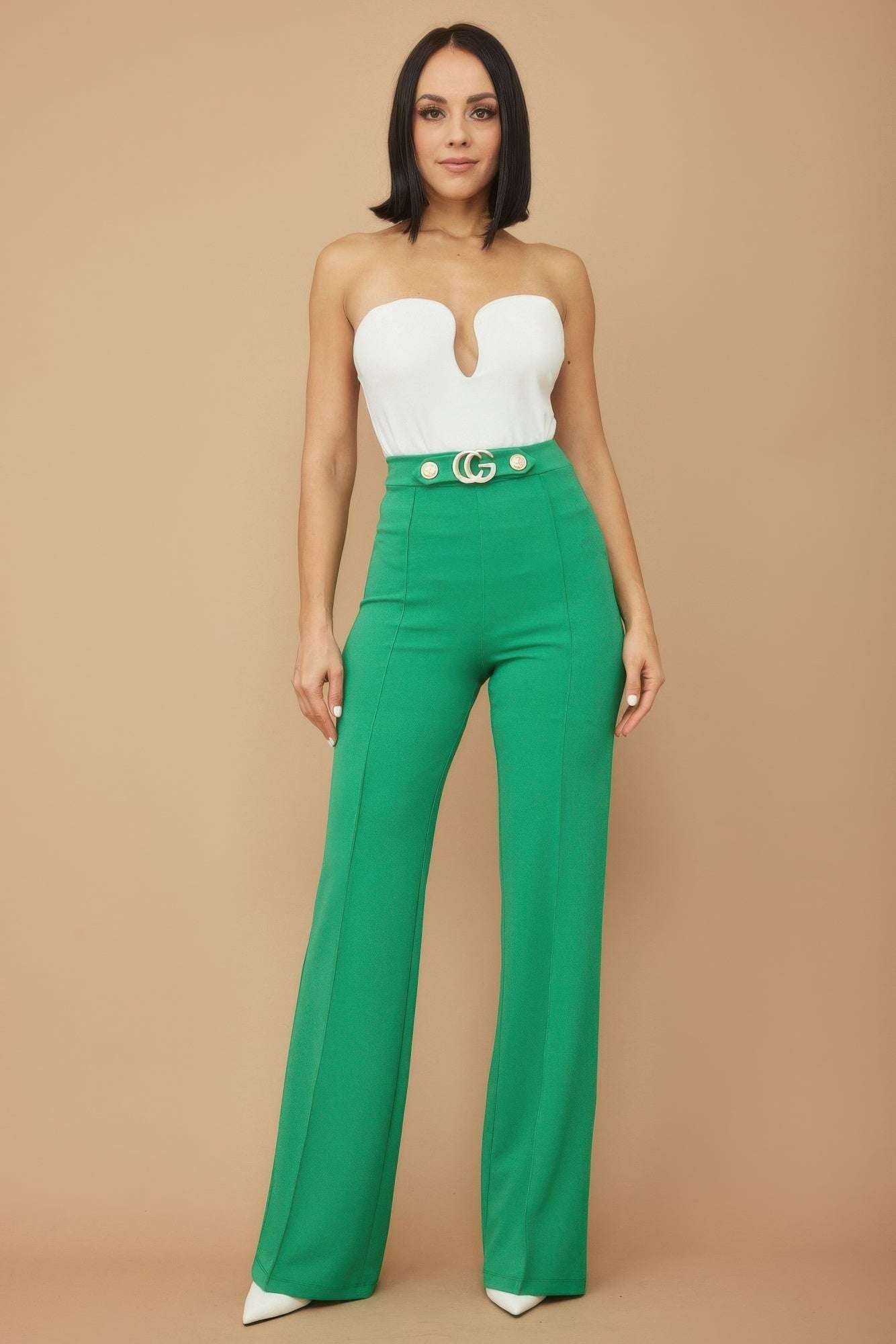 Cg Buckle And Button Detail Pants - Pikemla