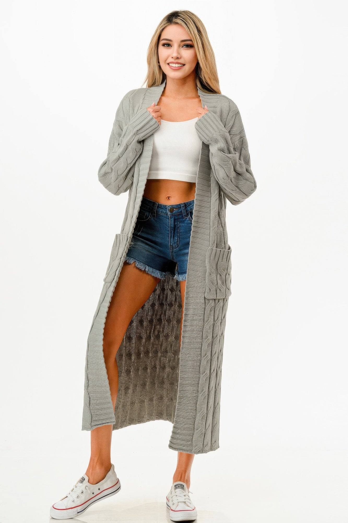 Cable Sweater Long Cardigan - Pikemla