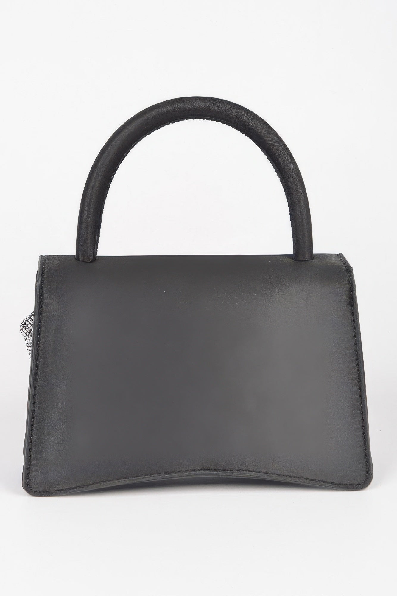 Faux Leather Rhinestone Hot Fix Flower Bag - Pikemla