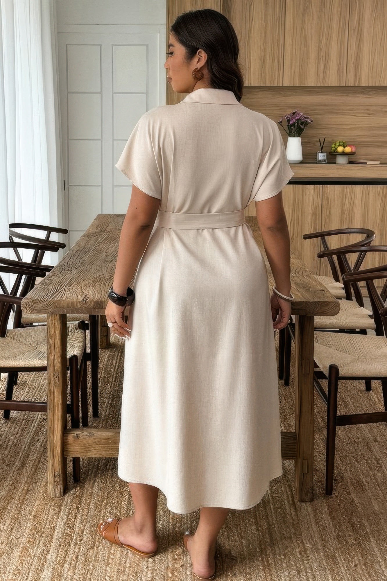 Plus Solid Button Down Straight Belted Shirt Dress - Pikemla