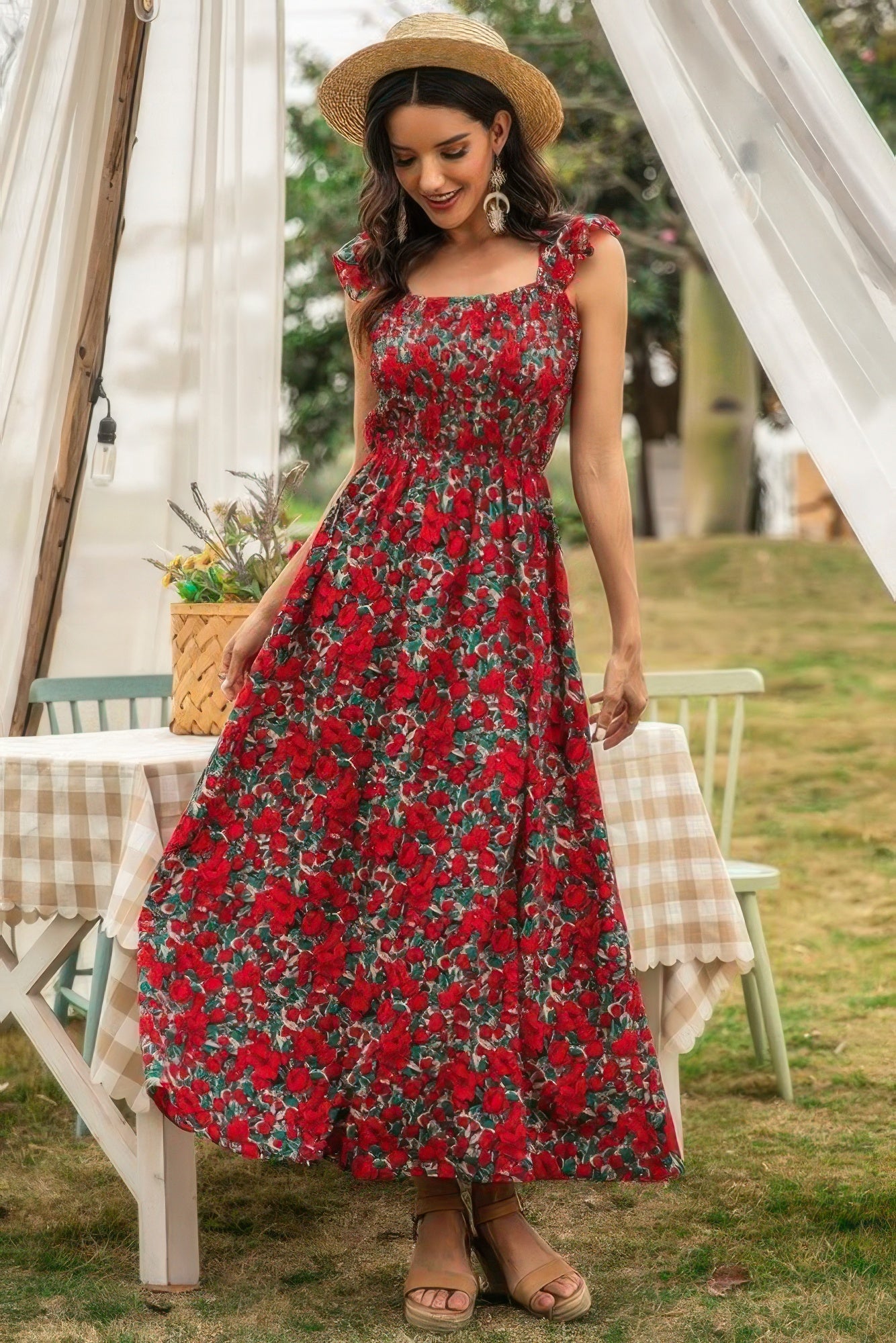 Sleeveless Floral Low Neck Max Dress - Pikemla