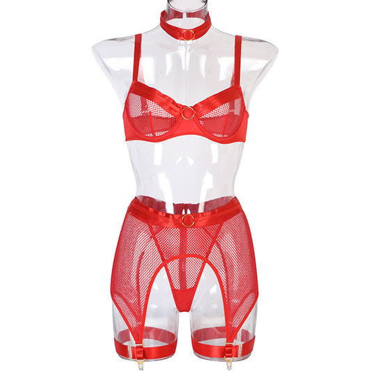 Provocative Elegance Four-Piece Mesh and Metal Stitching Lingerie Set - Pikemla