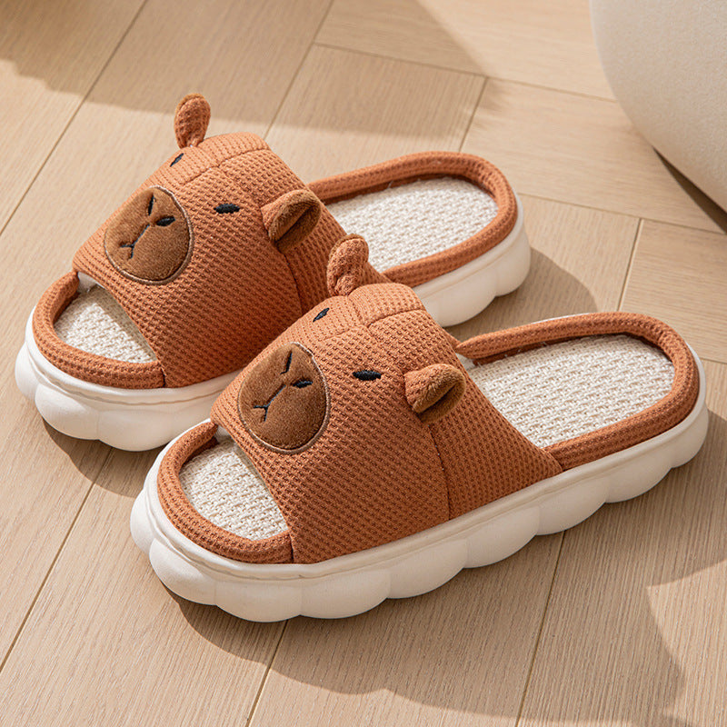 Open Toe Couple Indoor Non-slip Linen Slippers