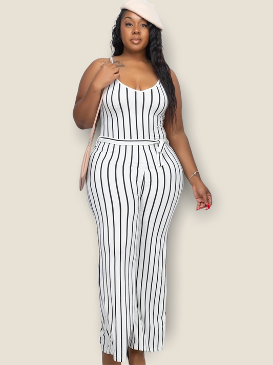 Pikemla plus size white striped jumpsuit with a flattering fit and stylish design