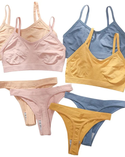 Soft and comfortable women's intimate apparel including cotton bralettes and stylish panties in pastel colors
