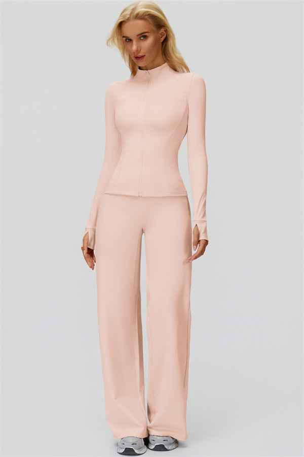 The FemmeFit Zip Jacket Straight Leg Pants 2-Piece Set