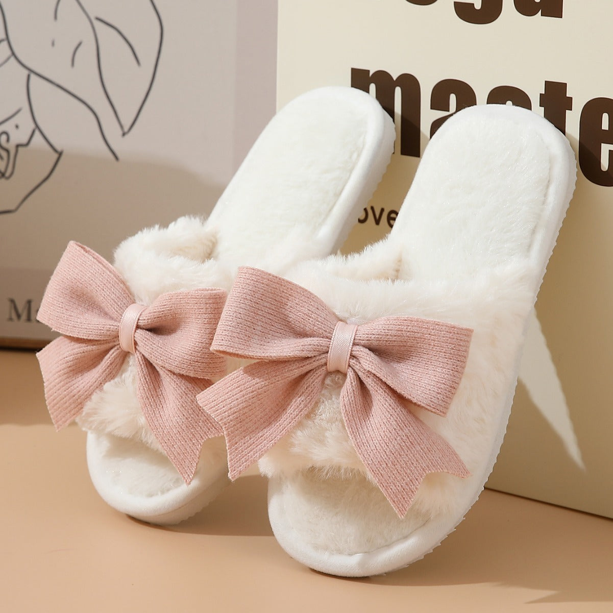Women's Winter Cute Bow Thick Bottom Non Slip Cotton Slippers