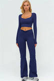 The Lushness Long Sleeve Crop Top Flared Leggings 2-Piece Set