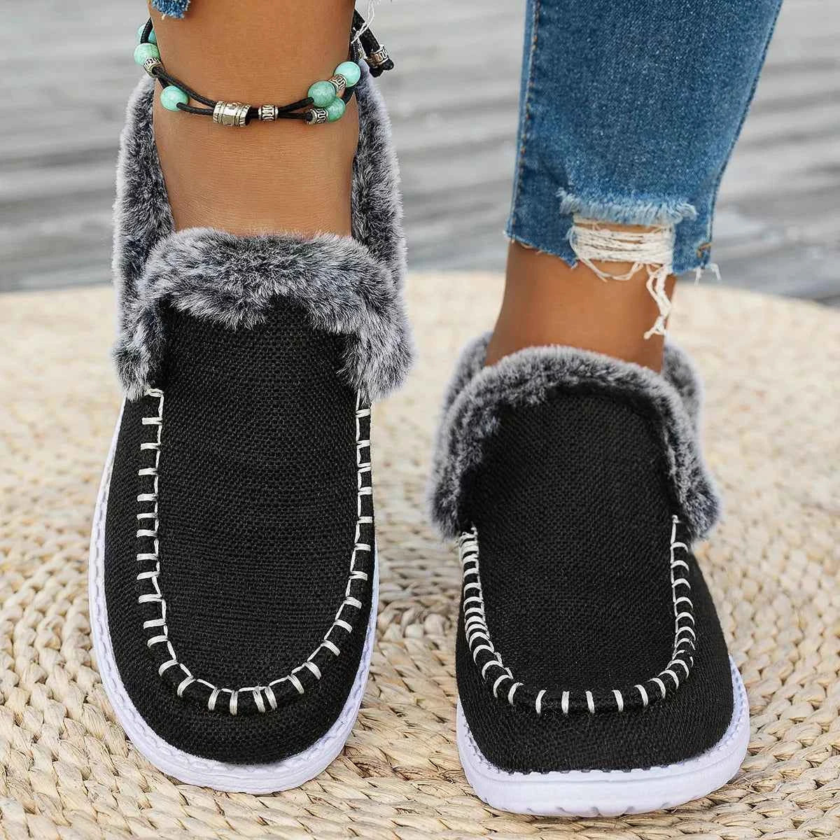 Faux Fur Lined Round Toe Shoes