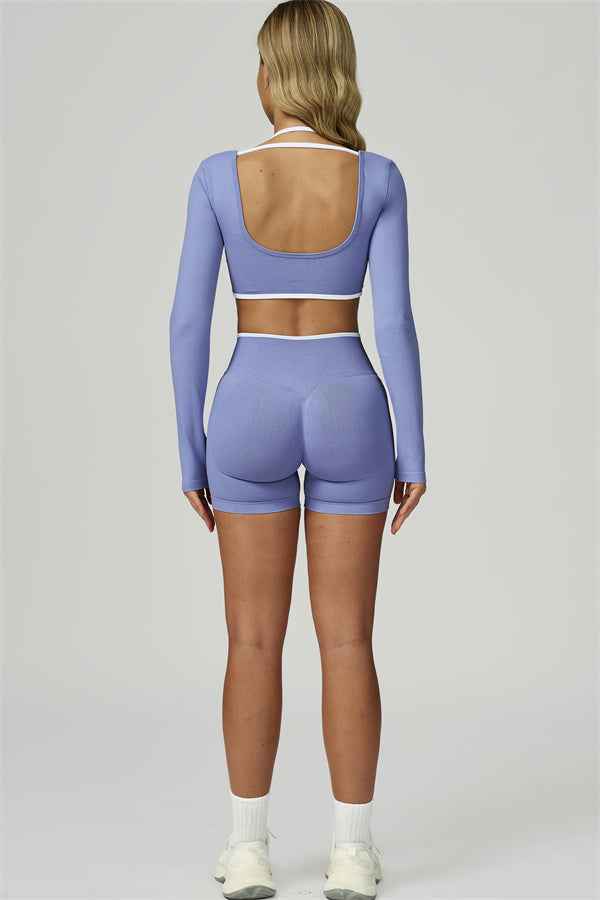 The Prime Line Long Sleeve Crop Top Shorts 2-Piece Set
