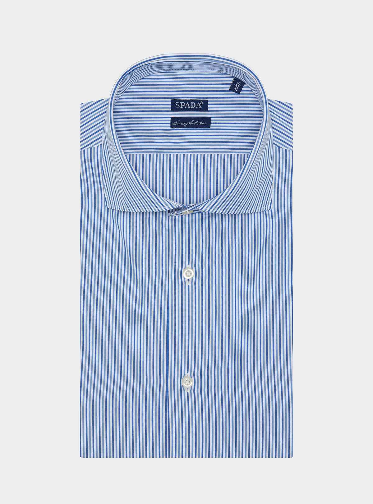 Camicia in cotone multiriga con collo francese