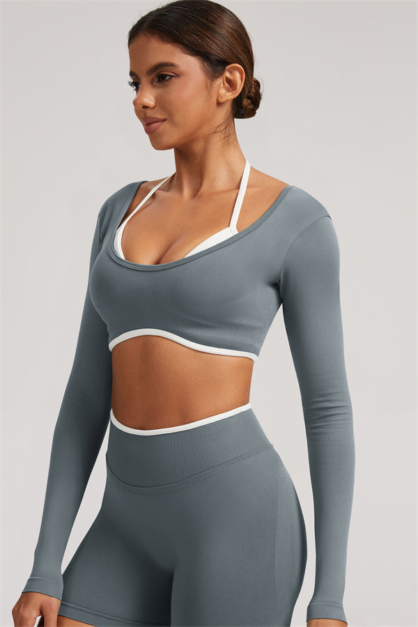 The Elevate Long Sleeve Crop top Shorts 2-Piece Set