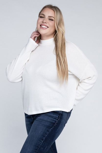 Drop Shoulder Long Sleeve Top -Plus Sized - Pikemla