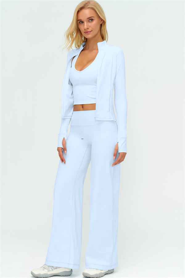 The Twirl Zip Jacket Halter Tank Top New Straight Leg Pants 3-Piece Set