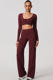 The Nestle Long Sleeve Crop Top Straight Leg Pants 2-Piece Set