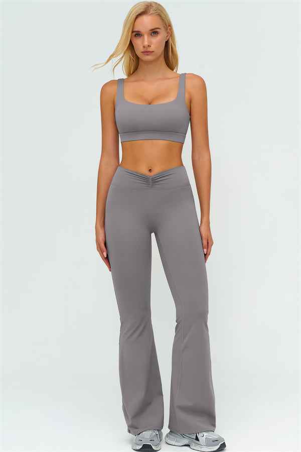 The Lushness V-Back Sports Bra Flared Leggings 2-Piece Set