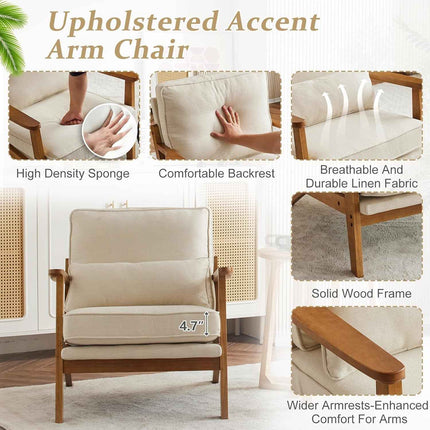 Beige Linen Upholstered Armchair SetOf2 Mid Century