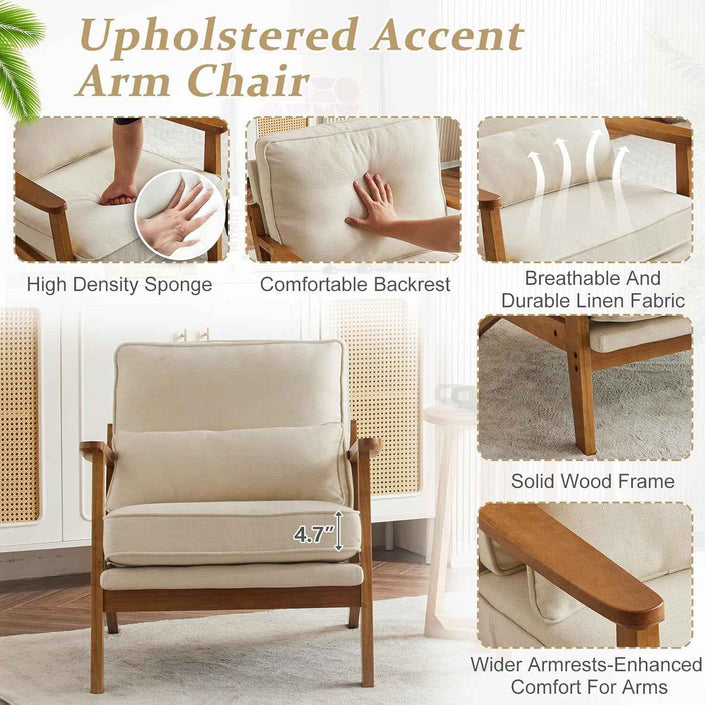 Beige Linen Upholstered Armchair SetOf2 Mid Century