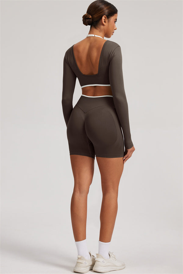 The Elevate Long Sleeve Crop top Shorts 2-Piece Set
