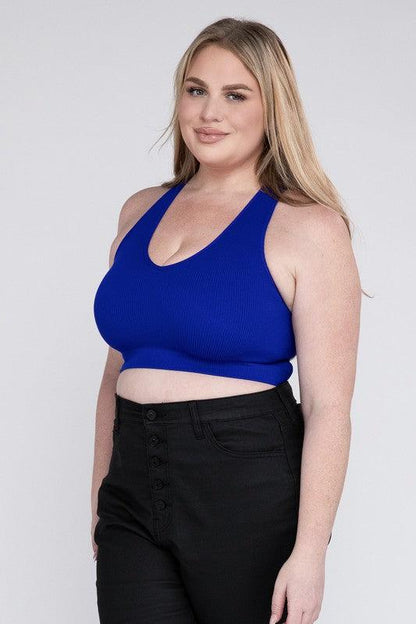 Ribbed Cropped Racerback Tank Top -Plus Sized - Pikemla