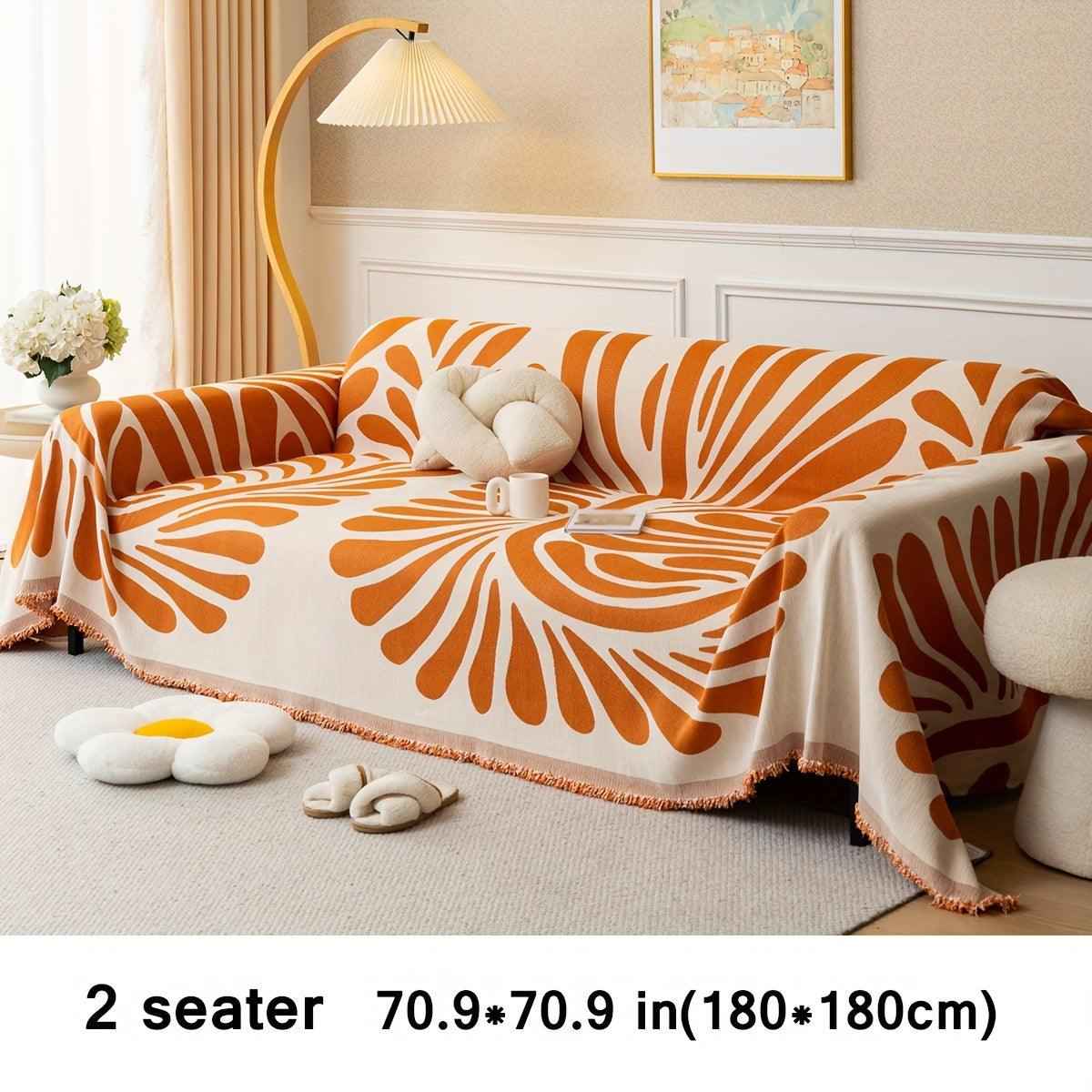 Versatile Chenille Sofa Cover - Pet-Friendly, Orange Dog Couch Cover