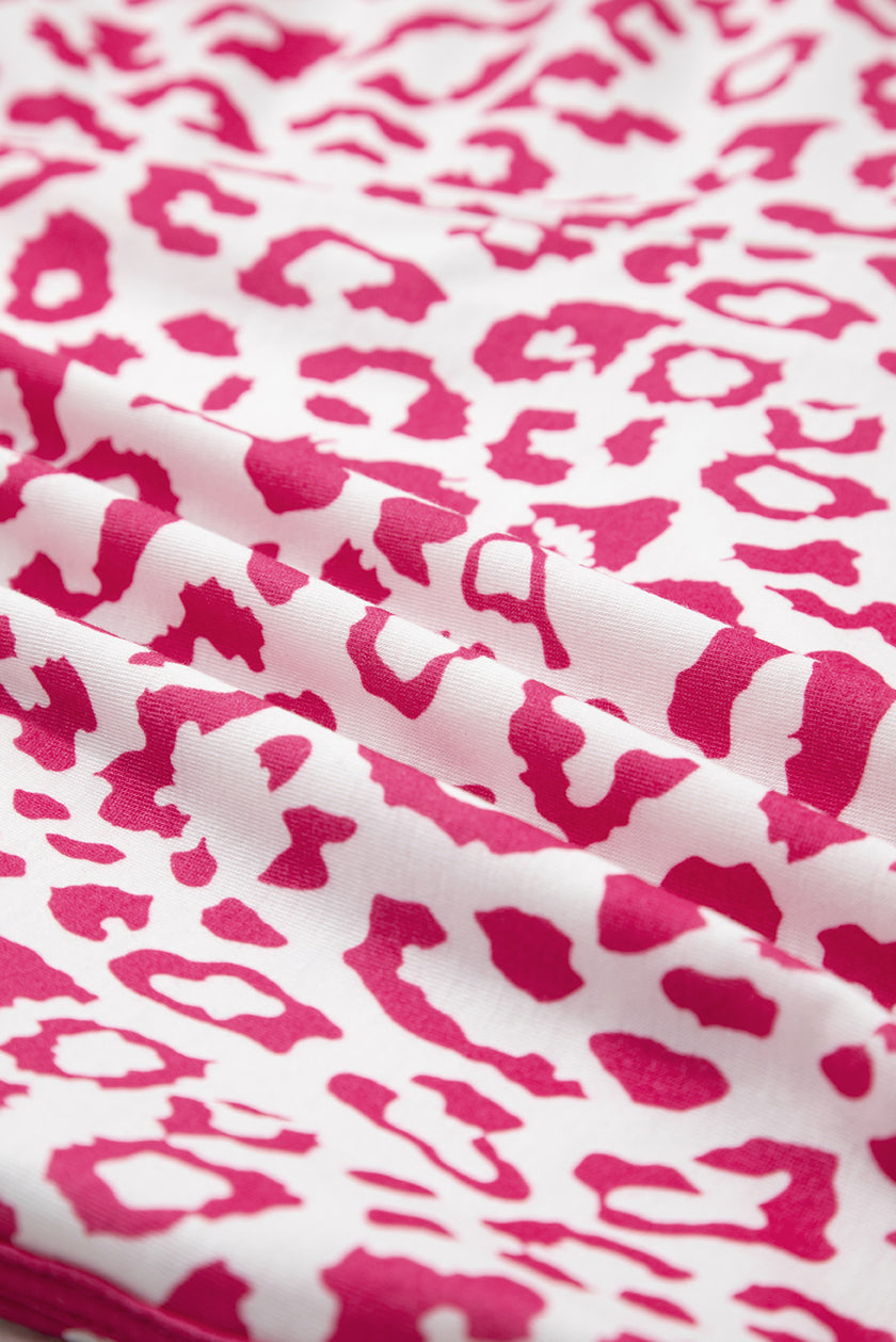 White Leopard Elastic Waist Lace up Contrast Trim Casual Shorts - Pikemla