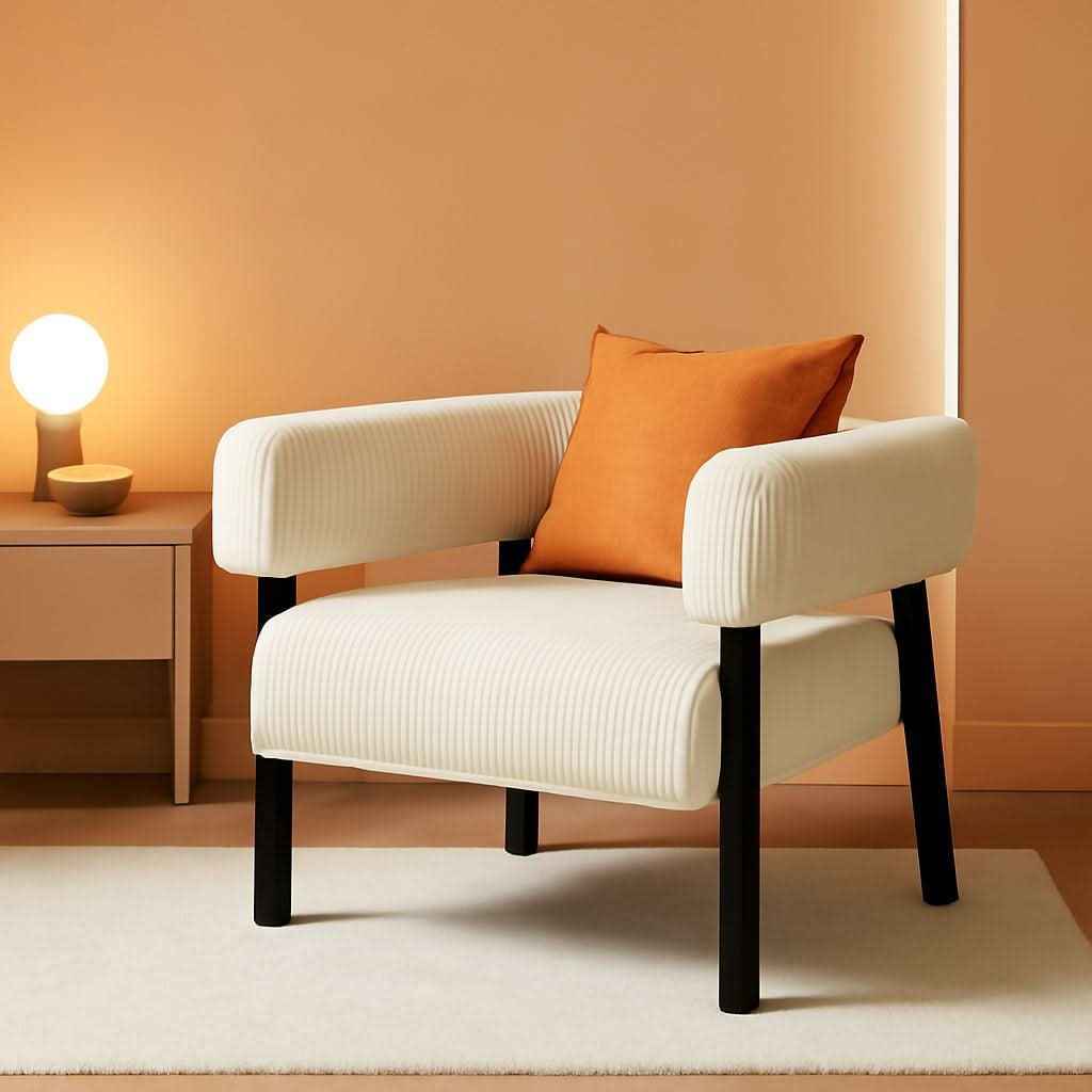 Beige Corduroy Barrel Chair Set Of 2 With Wood Legs