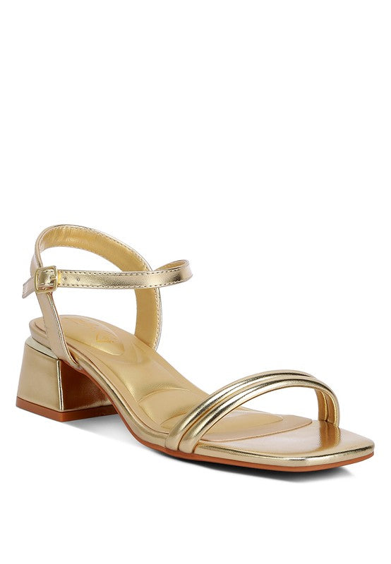 Zabou Metallic Ankle Strap Low Block Heels - Pikemla