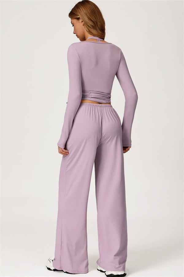 The Sprint Long Sleeve Crop Top Halter Tank Top Sweatpants 3-Piece Set