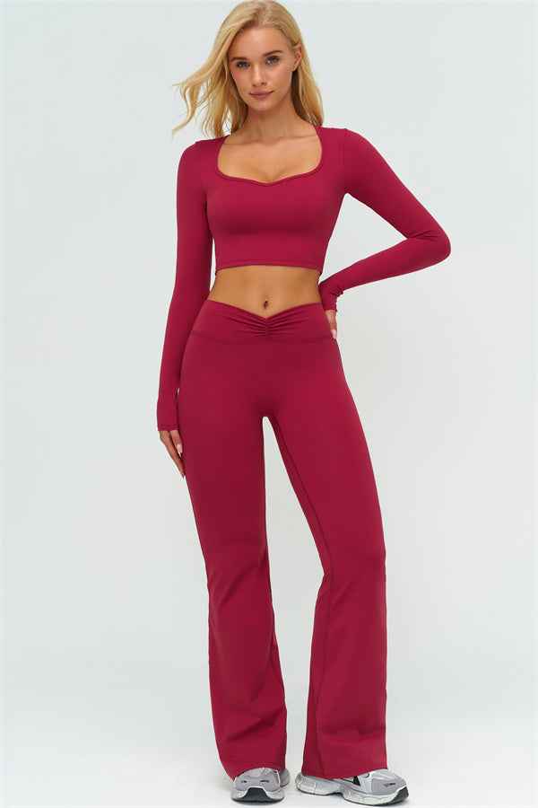 The Lushness Long Sleeve Crop Top Flared Leggings 2-Piece Set