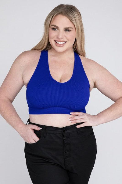 Ribbed Cropped Racerback Tank Top -Plus Sized - Pikemla