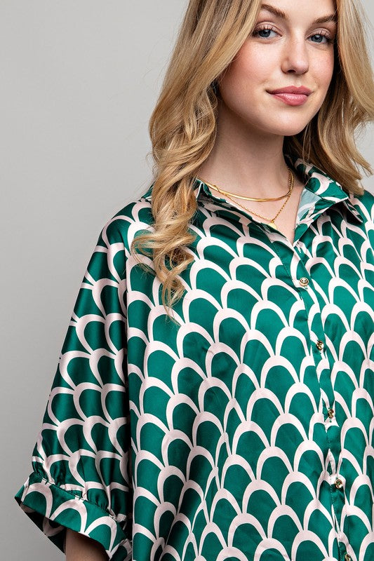 LIGHT SATIN PRINT BUTTON DOWN SHIRT - Pikemla