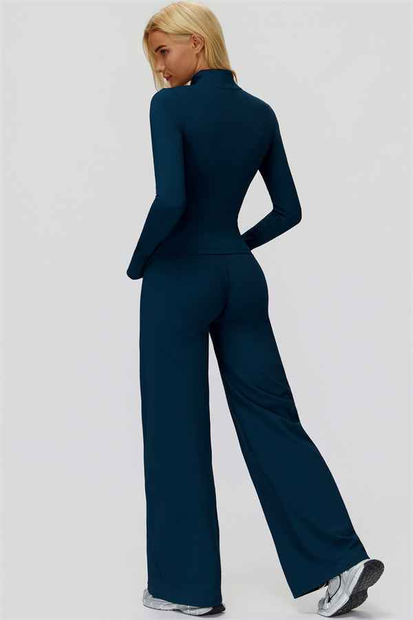 The FemmeFit Zip Jacket Straight Leg Pants 2-Piece Set