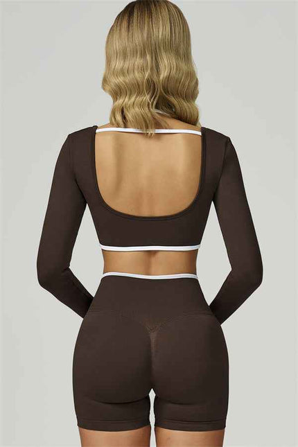 The Prime Line Long Sleeve Crop Top Shorts 2-Piece Set