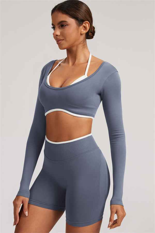 The Elevate Long Sleeve Crop top Shorts 2-Piece Set