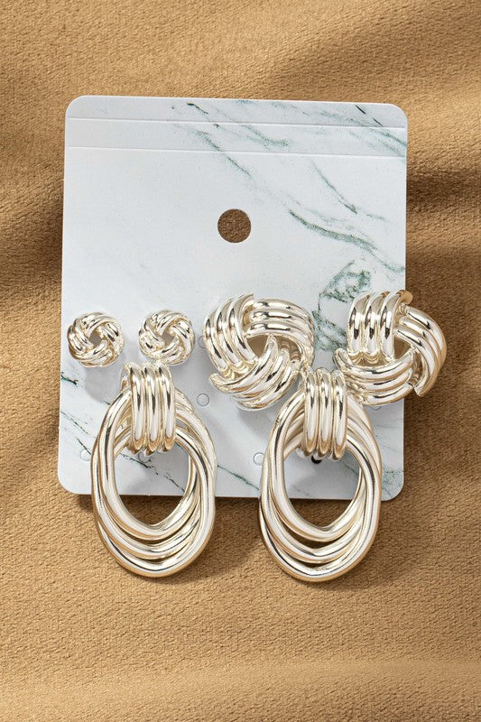 Premium Trio Metal Knot and Hoop Earrings - Pikemla