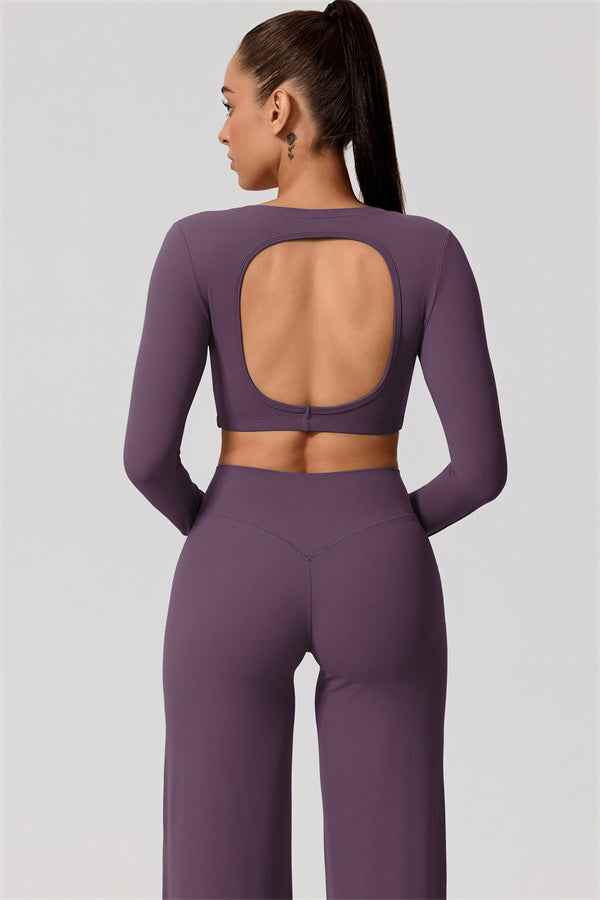 The Nestle Long Sleeve Crop Top Straight Leg Pants 2-Piece Set