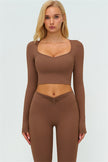 The Lushness Long Sleeve Crop Top Flared Leggings 2-Piece Set