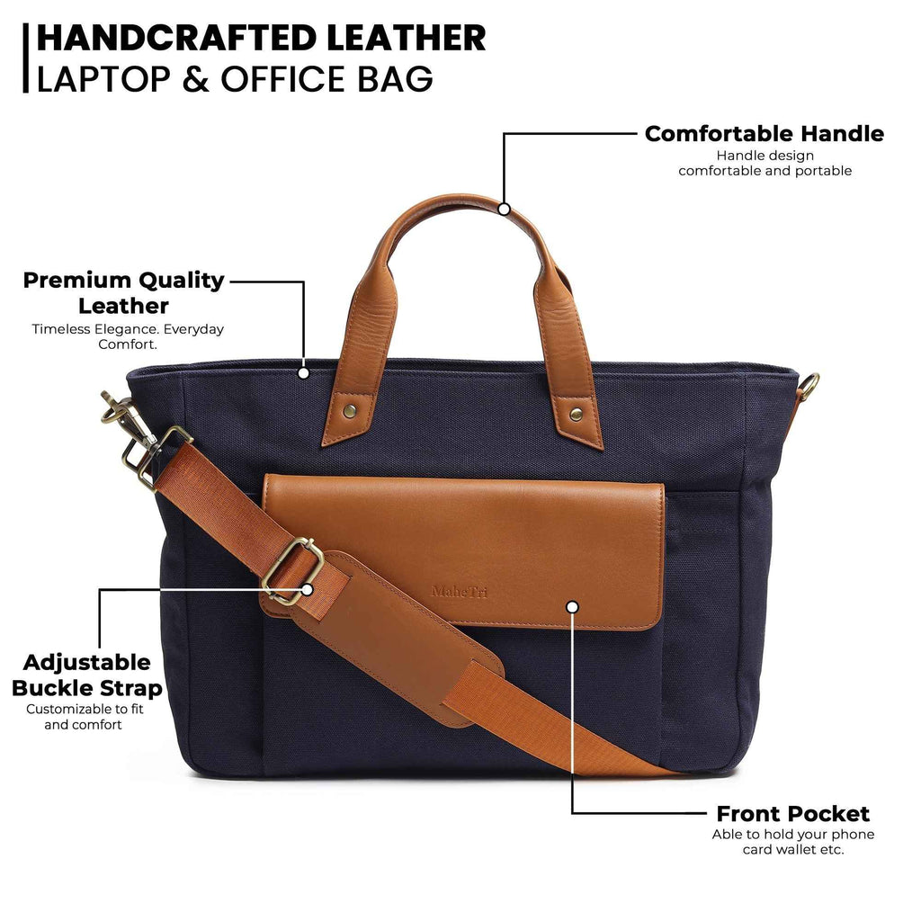 Voyager Canvas Leather Briefcase, Dark Blue