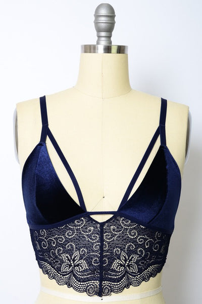 Velvet longline Lace Bralette - Pikemla