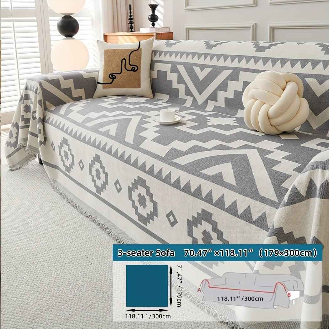 Boho-Chic All-Season Sofa Cover | Light Gray & Pet Proof Couch Cover