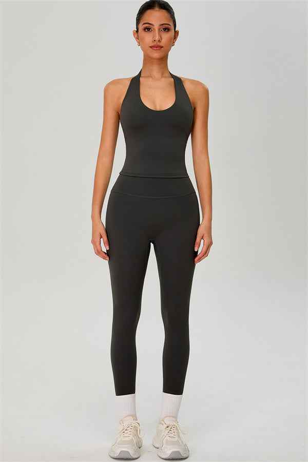 The Solid Halter Tank Top Leggings 2-Piece Set