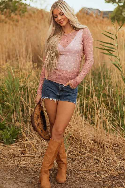 Floral Mesh Long Sleeve Top
