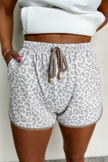 White Leopard Elastic Waist Lace up Contrast Trim Casual Shorts - Pikemla